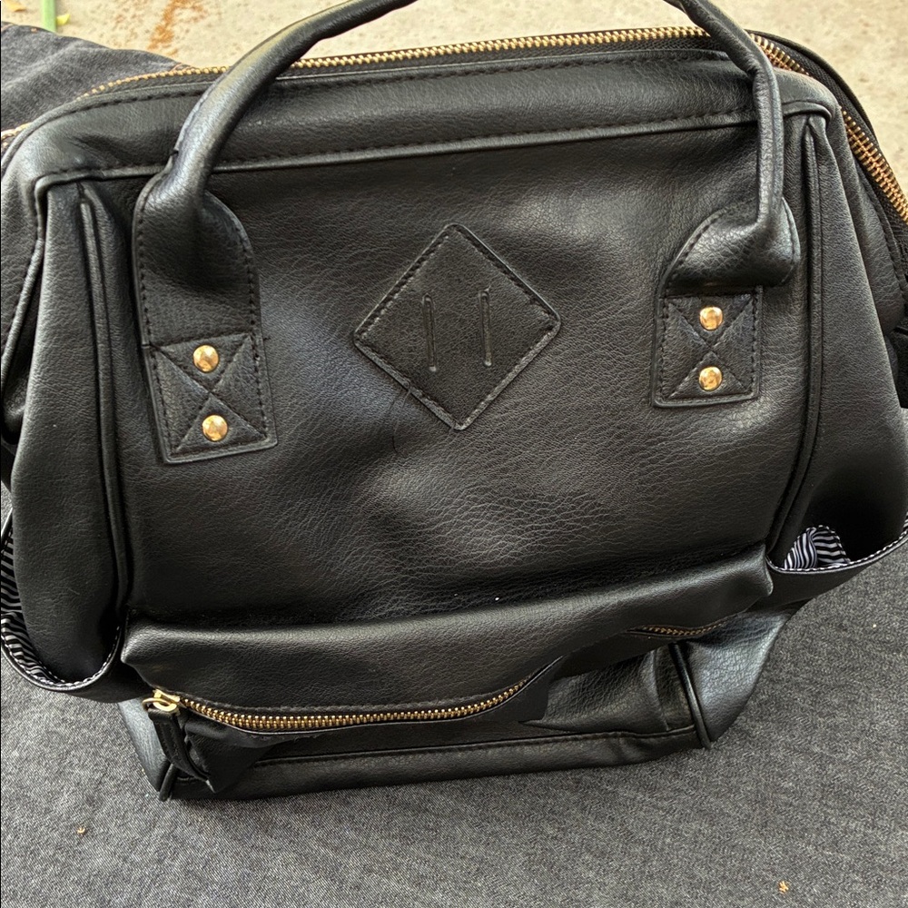 Classic Black Faux Leather Backpack with Gold Zipper